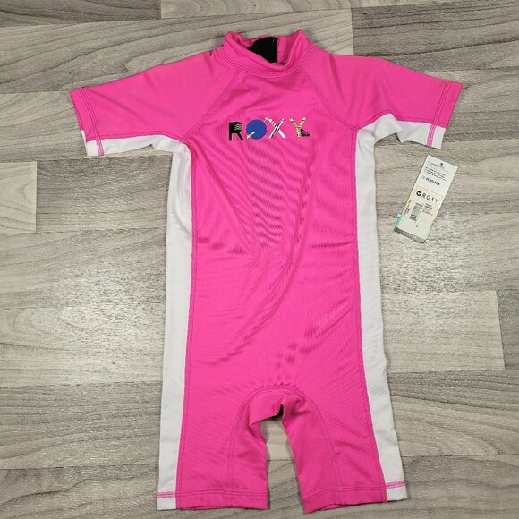 Roxy Girls Size 4 So Sandy Springsuit 1 Pc UPF 50+ Rash Guard Swimsuit Pink NWT